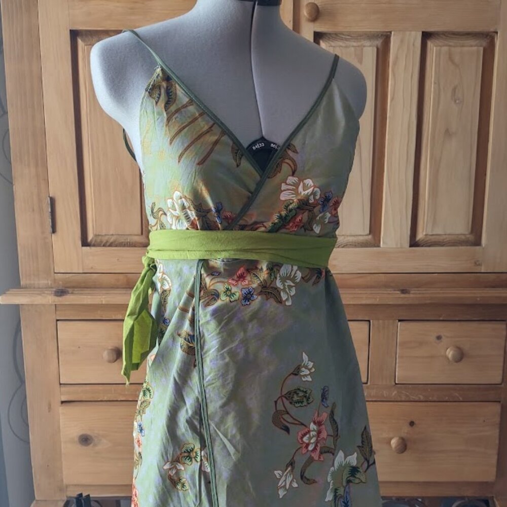 Green floral mini wrap dress